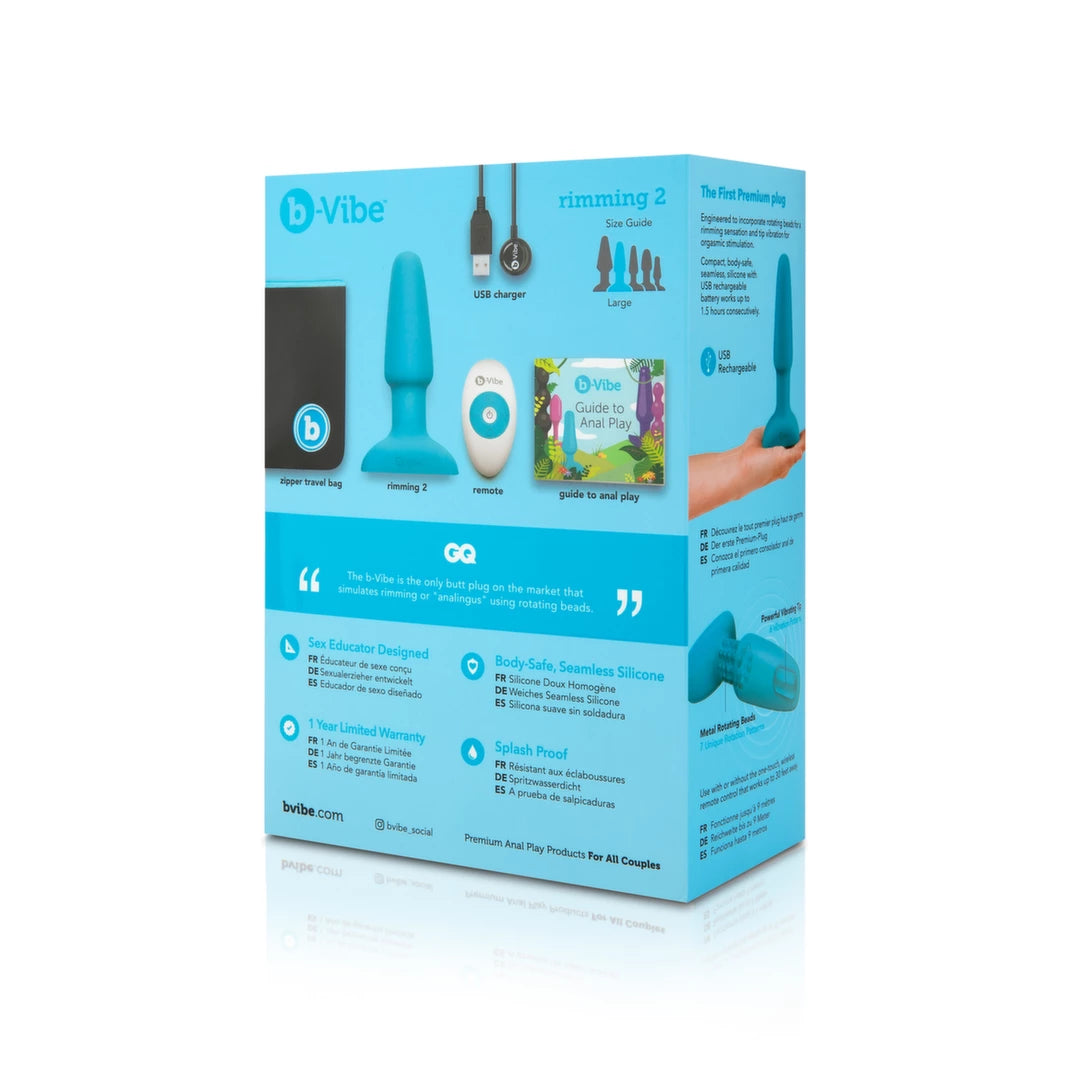 b-Vibe Rimming Plug 2 Teal - zdalnie sterowany system rotacyjny, silikon