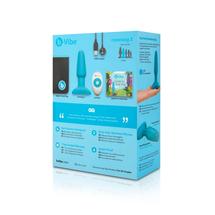 b-Vibe Rimming Plug 2 Teal - zdalnie sterowany system rotacyjny, silikon