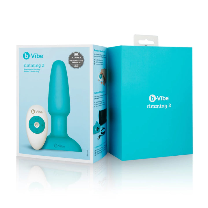 b-Vibe Rimming Plug 2 Teal - zdalnie sterowany system rotacyjny, silikon