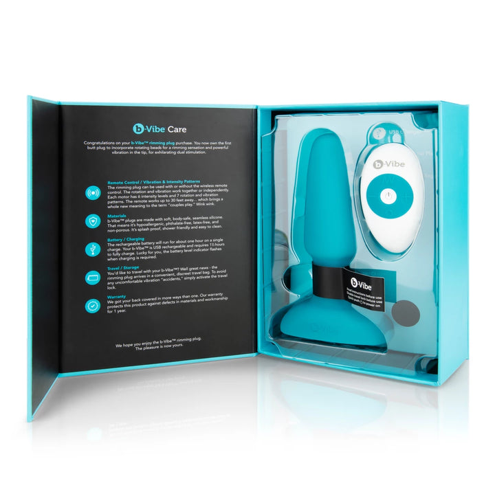 b-Vibe Rimming Plug 2 Teal - zdalnie sterowany system rotacyjny, silikon