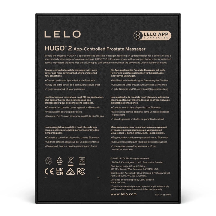LELO Hugo 2 Black - anatomic massager with app, 16 modes