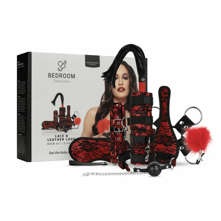Bedroom Fantasies Zestaw 8 Elementow Koronka &amp; Skora Ekoskora Czerwony